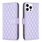 For iPhone 15 Pro Diamond Lattice Wallet Flip Leather Phone Case(Purple)