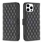 For iPhone 15 Pro Diamond Lattice Wallet Flip Leather Phone Case(Black)