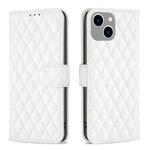 For iPhone 15 Plus Diamond Lattice Wallet Flip Leather Phone Case(White)