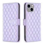 For iPhone 15 Plus Diamond Lattice Wallet Flip Leather Phone Case(Purple)