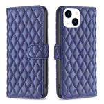 For iPhone 15 Diamond Lattice Wallet Flip Leather Phone Case(Blue)