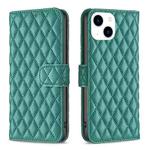 For iPhone 15 Diamond Lattice Wallet Flip Leather Phone Case(Green)