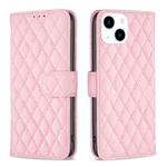 For iPhone 15 Diamond Lattice Wallet Flip Leather Phone Case(Pink)