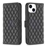 For iPhone 15 Diamond Lattice Wallet Flip Leather Phone Case(Black)