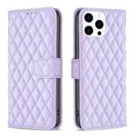 For iPhone 16 Pro Max Diamond Lattice Wallet Flip Leather Phone Case(Purple)