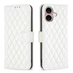 For iPhone 16 Diamond Lattice Wallet Flip Leather Phone Case(White)