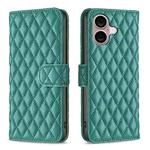 For iPhone 16 Diamond Lattice Wallet Flip Leather Phone Case(Green)