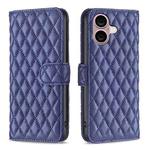 For iPhone 16 Plus Diamond Lattice Wallet Flip Leather Phone Case(Blue)