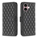 For iPhone 16 Plus Diamond Lattice Wallet Flip Leather Phone Case(Black)