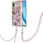 For Xiaomi Mi 11 Lite Electroplating IMD TPU Phone Case with Lanyard(Pink Scales)