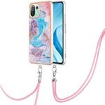 For Xiaomi Mi 11 Lite Electroplating IMD TPU Phone Case with Lanyard(Blue Marble)