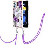 For Xiaomi Redmi Note 11T Pro/Note 11T Pro+ Electroplating IMD TPU Phone Case with Lanyard(Purple Flower)