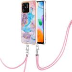 For Xiaomi Redmi 10C Electroplating IMD TPU Phone Case with Lanyard(Blue Marble)