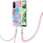For Xiaomi Redmi 12C/11A 4G Global Electroplating IMD TPU Phone Case with Lanyard(Blue Marble)