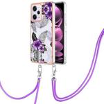 For Xiaomi Redmi Note 12 Pro 5G Global Electroplating IMD TPU Phone Case with Lanyard(Purple Flower)