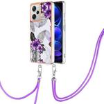 For Xiaomi Redmi Note 12 Pro+ Global Electroplating IMD TPU Phone Case with Lanyard(Purple Flower)