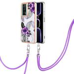 For Xiaomi Poco F5 Pro 5G / Redmi K60 Electroplating IMD TPU Phone Case with Lanyard(Purple Flower)