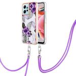 For Xiaomi Redmi Note 12 4G Global Electroplating IMD TPU Phone Case with Lanyard(Purple Flower)