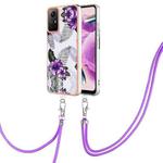 For Xiaomi Redmi Note 12S 4G Electroplating IMD TPU Phone Case with Lanyard(Purple Flower)