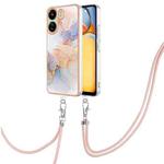 For Xiaomi Redmi 13C 4G Electroplating IMD TPU Phone Case with Lanyard(White Marble)