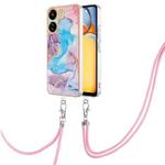 For Xiaomi Redmi 13C 4G Electroplating IMD TPU Phone Case with Lanyard(Blue Marble)