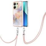 For Xiaomi Redmi Note 13 4G Global Electroplating IMD TPU Phone Case with Lanyard(White Marble)