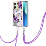 For Xiaomi Redmi Note 13 4G Global Electroplating IMD TPU Phone Case with Lanyard(Purple Flower)