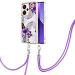 For Xiaomi Redmi Note 13 Pro+ 5G Electroplating IMD TPU Phone Case with Lanyard(Purple Flower)