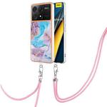 For Xiaomi  Poco X6 Pro  Electroplating IMD TPU Phone Case with Lanyard(Blue Marble)