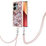 For Xiaomi Poco M6 Pro 4G Electroplating IMD TPU Phone Case with Lanyard(Pink Scales)