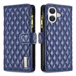 For iPhone 17 Diamond Lattice Zipper Wallet Leather Flip Phone Case(Blue)