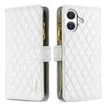 For iPhone 17 Diamond Lattice Zipper Wallet Leather Flip Phone Case(White)