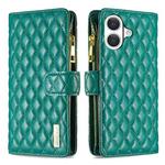 For iPhone 17 Diamond Lattice Zipper Wallet Leather Flip Phone Case(Green)