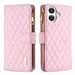 For iPhone 17 Diamond Lattice Zipper Wallet Leather Flip Phone Case(Pink)