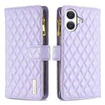 For iPhone 17 Diamond Lattice Zipper Wallet Leather Flip Phone Case(Purple)