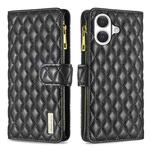 For iPhone 17 Diamond Lattice Zipper Wallet Leather Flip Phone Case(Black)