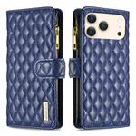 For iPhone 17 Pro Max Diamond Lattice Zipper Wallet Leather Flip Phone Case(Blue)