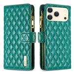 For iPhone 17 Pro Max Diamond Lattice Zipper Wallet Leather Flip Phone Case(Green)