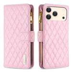 For iPhone 17 Pro Max Diamond Lattice Zipper Wallet Leather Flip Phone Case(Pink)