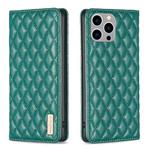 For iPhone 15 Pro Max Diamond Lattice Magnetic Leather Flip Phone Case(Green)