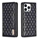 For iPhone 15 Pro Diamond Lattice Magnetic Leather Flip Phone Case(Black)