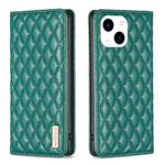 For iPhone 15 Diamond Lattice Magnetic Leather Flip Phone Case(Green)