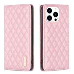 For iPhone 16 Pro Diamond Lattice Magnetic Leather Flip Phone Case(Pink)