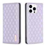 For iPhone 16 Pro Diamond Lattice Magnetic Leather Flip Phone Case(Purple)