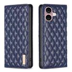 For iPhone 16 Diamond Lattice Magnetic Leather Flip Phone Case(Blue)