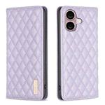For iPhone 16 Diamond Lattice Magnetic Leather Flip Phone Case(Purple)