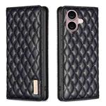 For iPhone 16 Diamond Lattice Magnetic Leather Flip Phone Case(Black)
