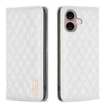 For iPhone 16 Plus Diamond Lattice Magnetic Leather Flip Phone Case(White)