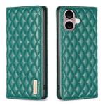 For iPhone 16 Plus Diamond Lattice Magnetic Leather Flip Phone Case(Green)