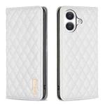 For iPhone 17 Diamond Lattice Magnetic Leather Flip Phone Case(White)